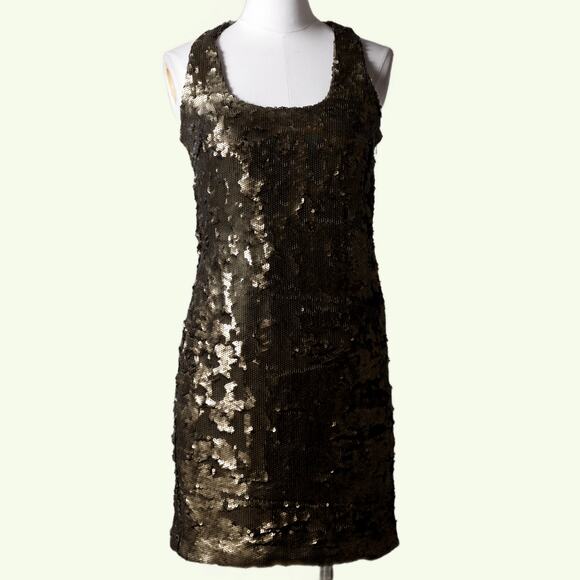 ROBERT RODRIGUEZ Gold Sequin Scoop Neck Sleeveless Tank Dress - Picture 1 of 6